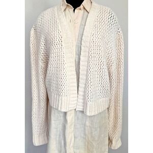7Diamonds Tory Cropped Open Sweater Size Large Ivory‎ Cream Crocheted Cardigan